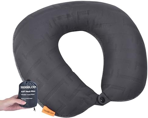TREKOLOGY Inflatable Neck Pillow for Travel, Blow Up Neck Pillow for Travel with Removable Cover