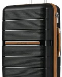 British Traveller 24" Medium Suitcase Lightweight Polypropylene Hard Shell Luggage Hold Check in Suitcase with 4 Wheels and Built-in TSA Lock(Black, 66cm 60L)