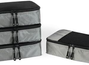 Amazon Essentials 4-Piece Packing Cubes Travel Accessories Set, Luggage Organiser with Double Zip, Mesh Top, Polyester, Small, Grey (Previously Amazon Basics)