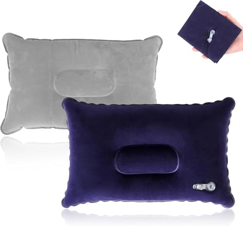 Inflatable Pillow, Ultralight Compressible Waterproof Soft Portable Cushion, Compact Blow Up Pillow for Camping, Hiking, Beach, Fishing & Office, 34 x 22 cm (Dark Blue+Grey)