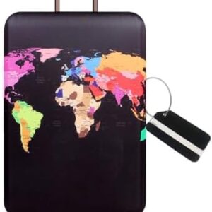 MosaiRudo Thicker Luggage Cover Elastic Suitcase Cover Protector Fits 18-32 Inch Suitcase Travel Accessories (Map, S)