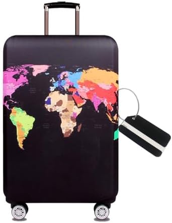 MosaiRudo Thicker Luggage Cover Elastic Suitcase Cover Protector Fits 18-32 Inch Suitcase Travel Accessories (Map, S)