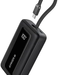 Anker Zolo Power Bank, 10,000mAh 30W High-Speed Portable Charger with Built-In USB-C Cable, Fast Charging Battery Pack for iPhone 17/17 Air/17 Pro/17 Pro Max/16/15 Series, Galaxy, iPad, and More