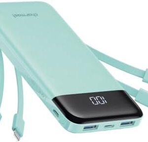 Charmast Power Bank with Built in Cables X 4, 10000mAh Portable Charger 6 Outputs 3 Inputs Travel Essentials, LED Display Type C Powerbank, Slim USB C Battery Pack Compatible with iPhone17/Samsung etc
