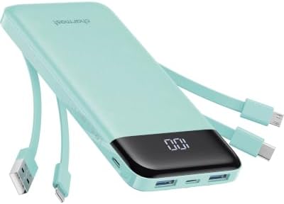 Charmast Power Bank with Built in Cables X 4, 10000mAh Portable Charger 6 Outputs 3 Inputs Travel Essentials, LED Display Type C Powerbank, Slim USB C Battery Pack Compatible with iPhone17/Samsung etc