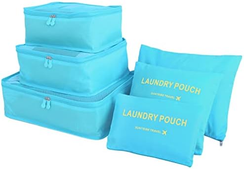 6PCS Packing Cubes for Travel Luggage Organiser Bag Compression Pouches Clothes Suitcase, Packing Organizers Storage Bags for Travel Accessories, Light Blue