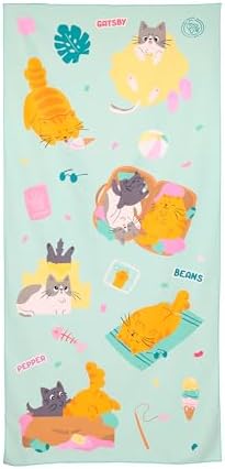 Puckator Bean & Co Cats Microfibre Beach Towel - Large Quick Drying Lightweight Thin Funny Mens Girls Beach Pool Holiday Towel Towels For Adults Womens - Vacation Accessories Essentials Family