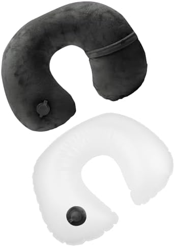 Inflatable Airplane Pillow, Neck Travel Pillows - Compact Portable Head and Neck Support Pillows in Flight, Small U Shape Headrest Cushion - Updated Valve System (black) - Image 5