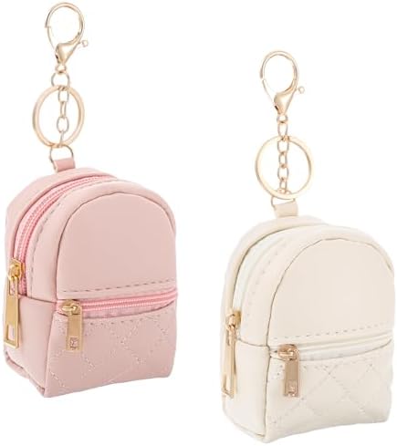 2pcs Mini Backpack Cute Cosmetic Bag for Women PU Leather Makeup Bag Creative Key Pocket Key-Chains Pendant Backpack Keyrings Lipstick Bag Card Holder Data Cable Organizer Zipper Pouch - Image 8