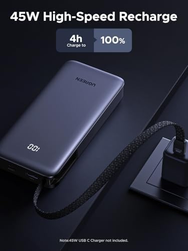 UGREEN Nexode Power Bank with Built-in Cable 20000mAh 45W In & Out Fast Charging 3-Way Output Portable Charger Mobile Phone Battery Pack Compatible with Galaxy S25, iPhone Air/17, iPad, Laptop - Image 6