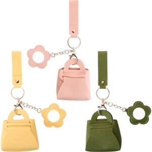 3PCS Mini Backpack Pendant Keychain with Mirror, PU Leather Headphone Storage Bag for Small Items, Cute Cosmetic Coin Purse for Women and Girls