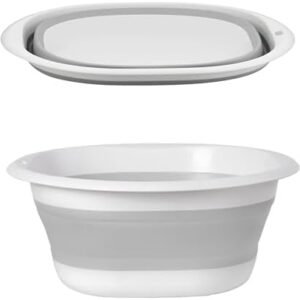 9L Collapsible Washing Up Bowl, Portable Wash Basin Silicone Plastic Basket Multipurpose Outdoor Travel Basin Camping Sink, Space Saving Folding Washtub (Gray)