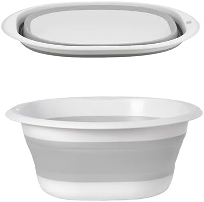 9L Collapsible Washing Up Bowl, Portable Wash Basin Silicone Plastic Basket Multipurpose Outdoor Travel Basin Camping Sink, Space Saving Folding Washtub (Gray)