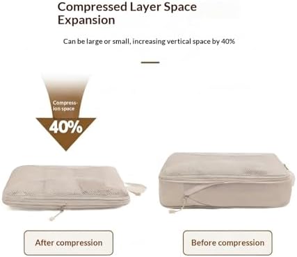 Travel Compression Packing Cube Set – Compression Organisers with Shoe Bag, Toiletry Pouch & Laundry Bag, Lightweight Luggage Storage for Business Trips or Weekend Getaways (Beige, 9 Set) - Image 3
