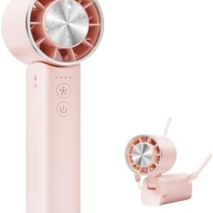 Hand Held Fan - 4 Speeds Adjustable 4800mAh,Foldable,Lightweight Neck-Worn Design,Beach Vacation Essentials,Portable Fan for Travel,Cooling for Camping Outdoor and Indoor - Pink