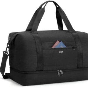 VSNOON for New Ryanair Cabin Bags 40x30x20, 24L Foldable Travel Carry on Bag with Shoes Compartment, Water-Resistant Hand Luggage Holdall Gym Bag for Weekender Overnight Flight Hospital Sports, Black
