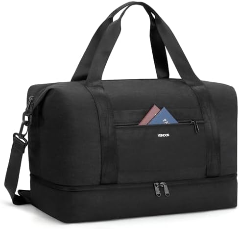 VSNOON for New Ryanair Cabin Bags 40x30x20, 24L Foldable Travel Carry on Bag with Shoes Compartment, Water-Resistant Hand Luggage Holdall Gym Bag for Weekender Overnight Flight Hospital Sports, Black
