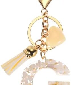 PATIKIL Alphabet Initial Letter Keychain, Resin Cute Keychains with Tassel Heart Letter G Pendant Charm for Women Key Purse Handbag Backpack Bag Accessories, Beige