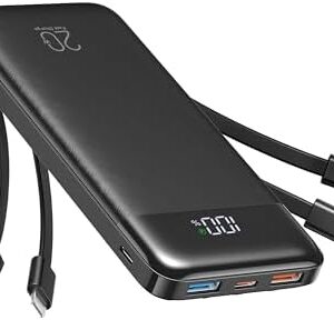 Charmast 20000mAh Power Bank with 4 Built-in Cables, 22.5W Fast Charging Portable Charger for iPhone, Android, iPad, No Extra Cords Needed for Travel, Work, Emergency