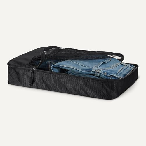 Amazon Essentials 4-Piece Packing Cubes Travel Accessories Set, Luggage Organiser with Double Zip, Mesh Top, Polyester, Large, Black (Previously Amazon Basics) - Image 3