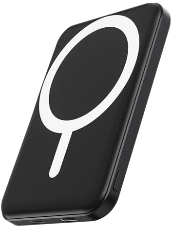 Podoru for Magsafe Power Bank, 5000mAh Magnetic Power bank with Type-C Cable PD Fast Charging Input Wireless Portable Charger for iPhone 17/16/15/14/13/12/ All Series-Black