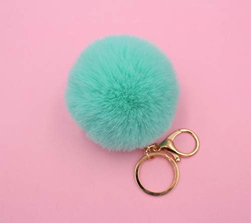 Real Sic Pom Pom Keychain - Faux Fur For Girls Women Backpack Purse Gift, Mint, Medium - Image 2