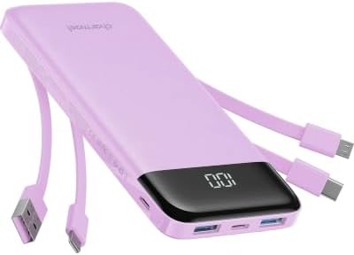 Charmast Power Bank with Built in Cables X 4, 10000mAh Portable Charger 6 Outputs 3 Inputs Travel Essentials, LED Display Type C Powerbank, Slim USB C Battery Pack Compatible with iPhone17/Samsung etc