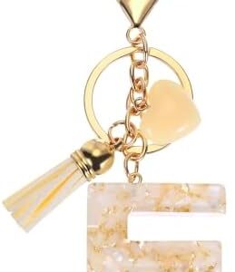 Letter Keychain,Personalised Alphabet E Keyring Heart Shaped Broken Shell Fringed Capital letter Keychain Pendant Fashion Key Chain for Women Girl amulet Adult Gift Purse Handbag Backpack Car Decor