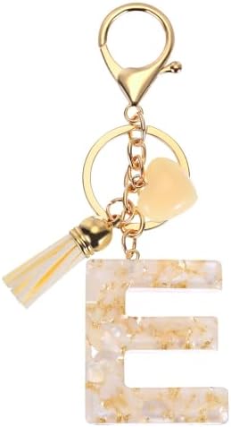 Letter Keychain,Personalised Alphabet E Keyring Heart Shaped Broken Shell Fringed Capital letter Keychain Pendant Fashion Key Chain for Women Girl amulet Adult Gift Purse Handbag Backpack Car Decor