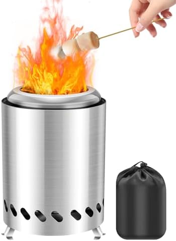 Saker Tabletop Fire Pit, 2026 Upgraded Stainless Steel Smokeless Portable Fire Pit for Camping & Campervan, Outdoor Patio Use, Wood or Pellet Fueled, Camping Gifts for Men