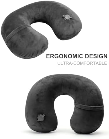 Inflatable Airplane Pillow, Neck Travel Pillows - Compact Portable Head and Neck Support Pillows in Flight, Small U Shape Headrest Cushion - Updated Valve System (black) - Image 2