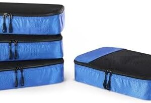 Amazon Essentials 4-Piece Packing Cubes Travel Accessories Set, Luggage Organiser with Double Zip, Mesh Top, 100% Polyester, Medium, Blue (Previously Amazon Basics)