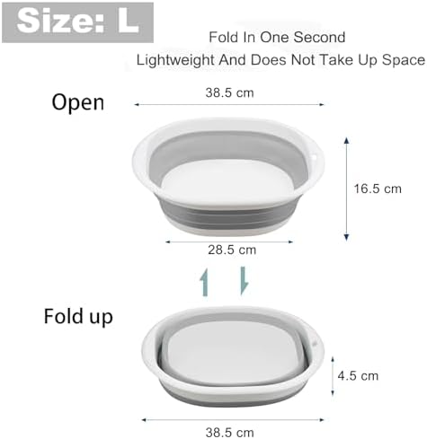 9L Collapsible Washing Up Bowl, Portable Wash Basin Silicone Plastic Basket Multipurpose Outdoor Travel Basin Camping Sink, Space Saving Folding Washtub (Gray) - Image 2