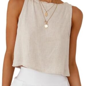 IDEALSANXUN Womens Linen Crop Tank Tops Cute Summer Sleeveless Cropped Linen Tops