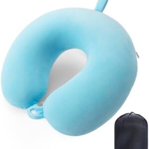 WENGX Travel Pillow Neck Pillow Memory Foam Travel Pillows Head Support Cushion for Airplane Train Car Office Travel Essential Flight Pillows for a Long Hauls Sleeping Rest (Pale Blue)
