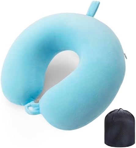 WENGX Travel Pillow Neck Pillow Memory Foam Travel Pillows Head Support Cushion for Airplane Train Car Office Travel Essential Flight Pillows for a Long Hauls Sleeping Rest (Pale Blue)