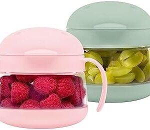 Ubbi 2 Pack Tweat No Spill Snack Pots for Kids, BPA-Free, On The Go No Mess Snacks, Must Have Toddler Travel Accessories, Toddler Snack Container with Handles, Pack of 2, Sage Green/Blush Pink