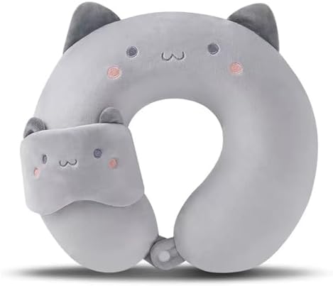Cute Animal Airplane pillow, Memory Foam Neck Support Pillows, Travel Pillow Kids Travel Pillow Cute Cartoon Plane Pillow for Travel Soft Memory Foam Neck Pillow(Grey Cat)