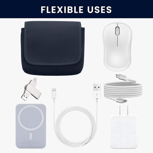 kwmobile Cable Organiser Bag - Soft Protective Neoprene Tech Pouch - 16 x 12 cm - Cable Travel Organiser Storage with 2 Interior Mesh Pockets - Dark Blue - Image 2