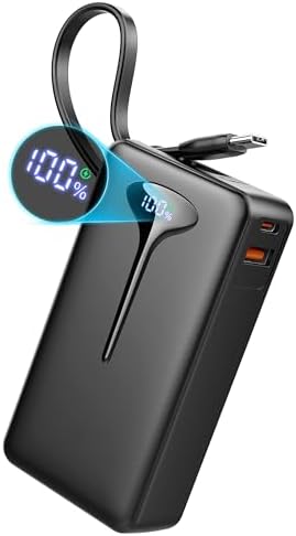 Power Bank, Fast Charging 22.5W Portable Charger 10000mAh, Small Battery Pack USB-C In & Out, Lightweight Powerbank with Built in Cable for iPhone 17/16/15/14/13, Samsung Galaxy, Xiaomi, Android etc