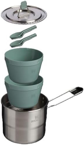 Stanley 1913 Wildfare Go Two Bowl Cookset 1.1L - Shale/Charcoal | 6 Piece Outdoor Camp Cook Set - Stainless Steel Pot With Lid - Packable