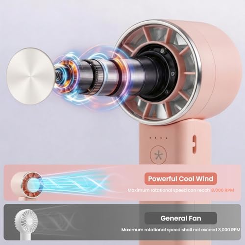 Hand Held Fan - 4 Speeds Adjustable 4800mAh,Foldable,Lightweight Neck-Worn Design,Beach Vacation Essentials,Portable Fan for Travel,Cooling for Camping Outdoor and Indoor - Pink - Image 3