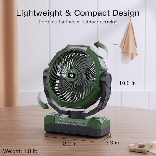FRIZCOL 3-in-1 Camping Fan - Portable Fans Rechargeable - 24000mAh Battery Powered Fan with Light & Remote for Indoor, Outdoor, Tent, Travel, Fishing, Jobsite, Gifts for Men Dad Him - Green - Image 6