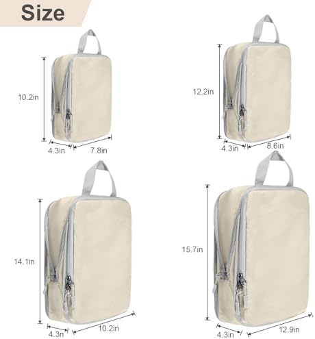 Compression Packing Cubes,4 Set Ultralight Packing Cubes for Carry on Suitcase, Travel Packing Essentials for Suitcase Organizer Bags Set, Durable Travel cubes for Luggage (Set of 4, Beige) - Image 3