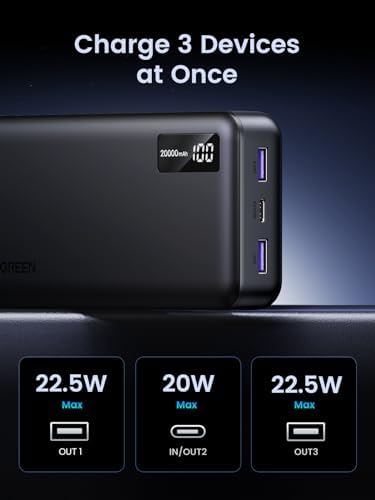 UGREEN Nexode 20000mAh Power Bank Fast Charging, PD 20W & QC 22.5W 3-Port Mobile Phone Portable Charger, USB C Battery Pack Compatible with iPhone Air/17/16, Galaxy S25/S24, iPad Pro, AirPods - Image 3