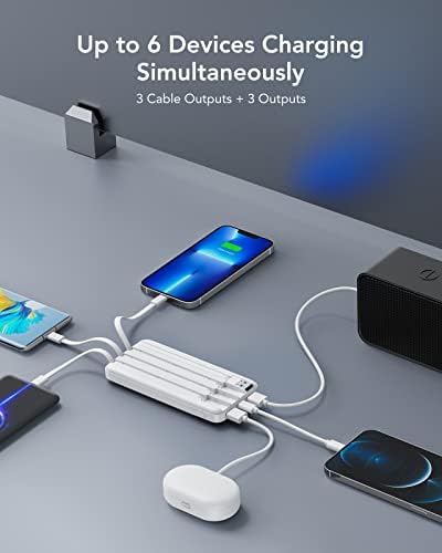 Charmast Power Bank with Built in Cables X 4, 10000mAh Portable Charger 6 Outputs 3 Inputs Travel Essentials, LED Display Type C Powerbank, Slim USB C Battery Pack Compatible with iPhone17/Samsung etc - Image 3