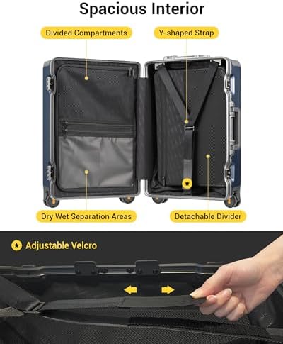 LEVEL8 Zipperless Luggage Carry on Suitcase with Protection Cover - Alluminium Hard Frame 20 Inch Trolley PC Hardside Spinner Suitcase Double TSA for Airline Hegent,Blue - Image 6