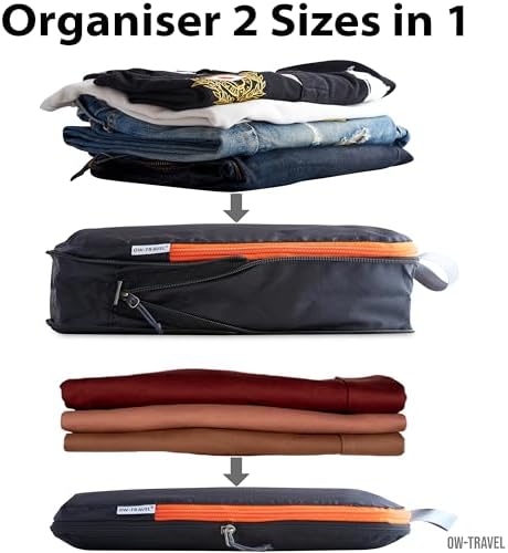 OW-Travel Compression Packing Cubes for Suitcases, Black, Large, 4 Pack Set | Compressible suitcase organiser bags and travel clothes dividers for luggage, backpacks, suitcase storage and holiday packing - Image 2