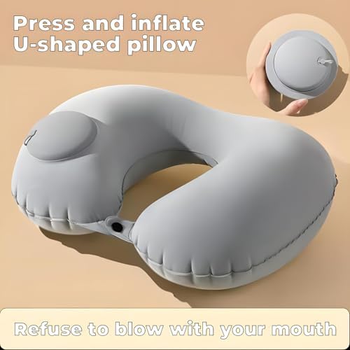 2 PCS Inflatable Neck Pillow for Travel, Compact Neck Support Pillows, Lightweight Inflatable Pillow for Adults Kids Airplane Travel Home and Office (Gray, Navy Blue) - Image 2