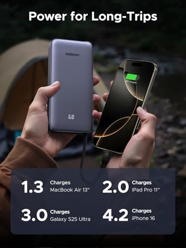 UGREEN Nexode Power Bank with Built-in Cable 20000mAh 45W In & Out Fast Charging 3-Way Output Portable Charger Mobile Phone Battery Pack Compatible with Galaxy S25, iPhone Air/17, iPad, Laptop - Image 4